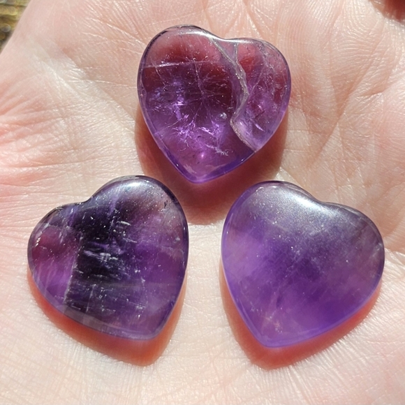 Amethyst 3 Pc Crystal Heart Carvings Gemstones Purple - Picture 2 of 11